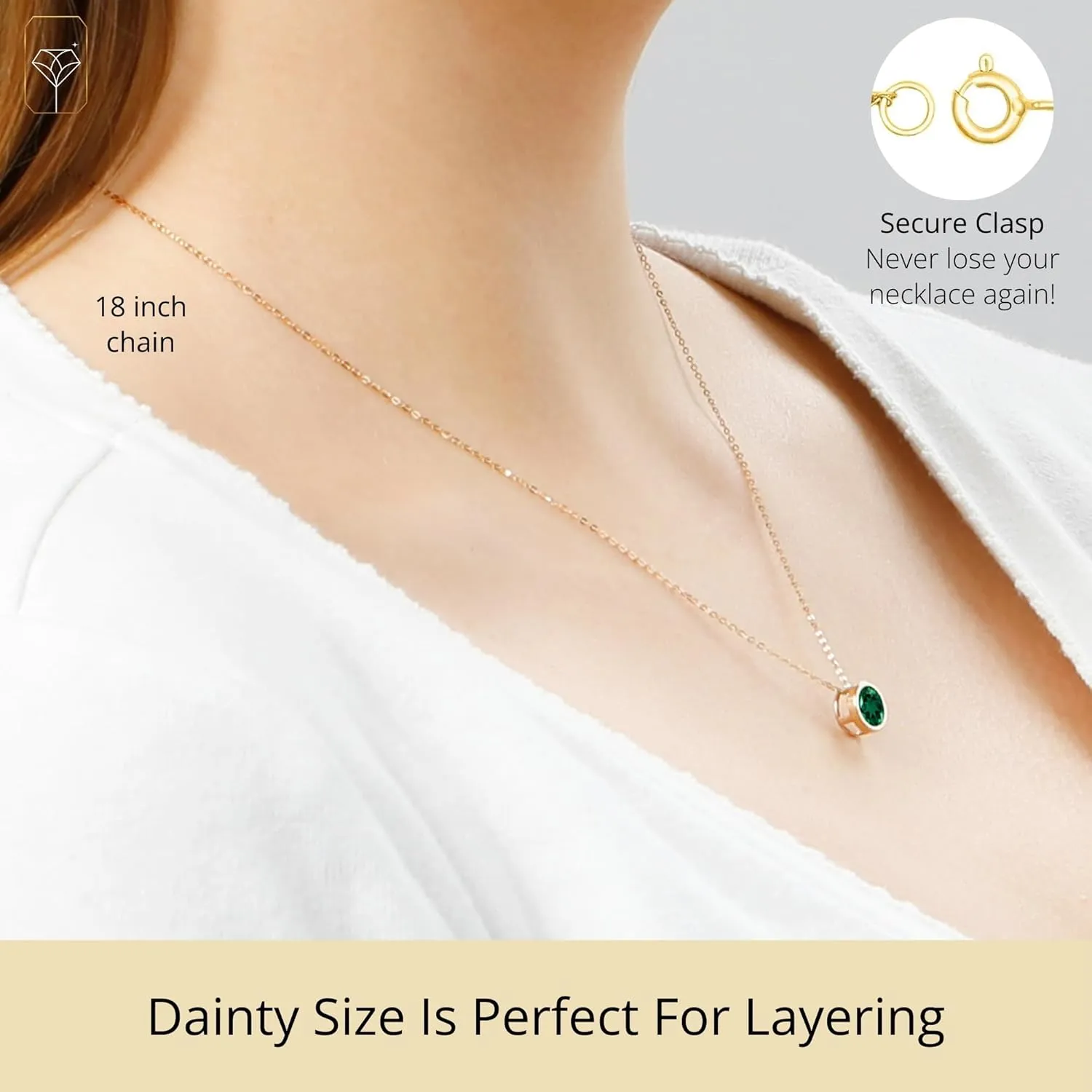 MAX   STONE 14K Gold Gemstone Pendant with 7mm Round Bezel Birthstone | Dainty Round Necklace for Women with Gold 18 Inch Cable Chain | Secure Clasp Pendants with Gift Box