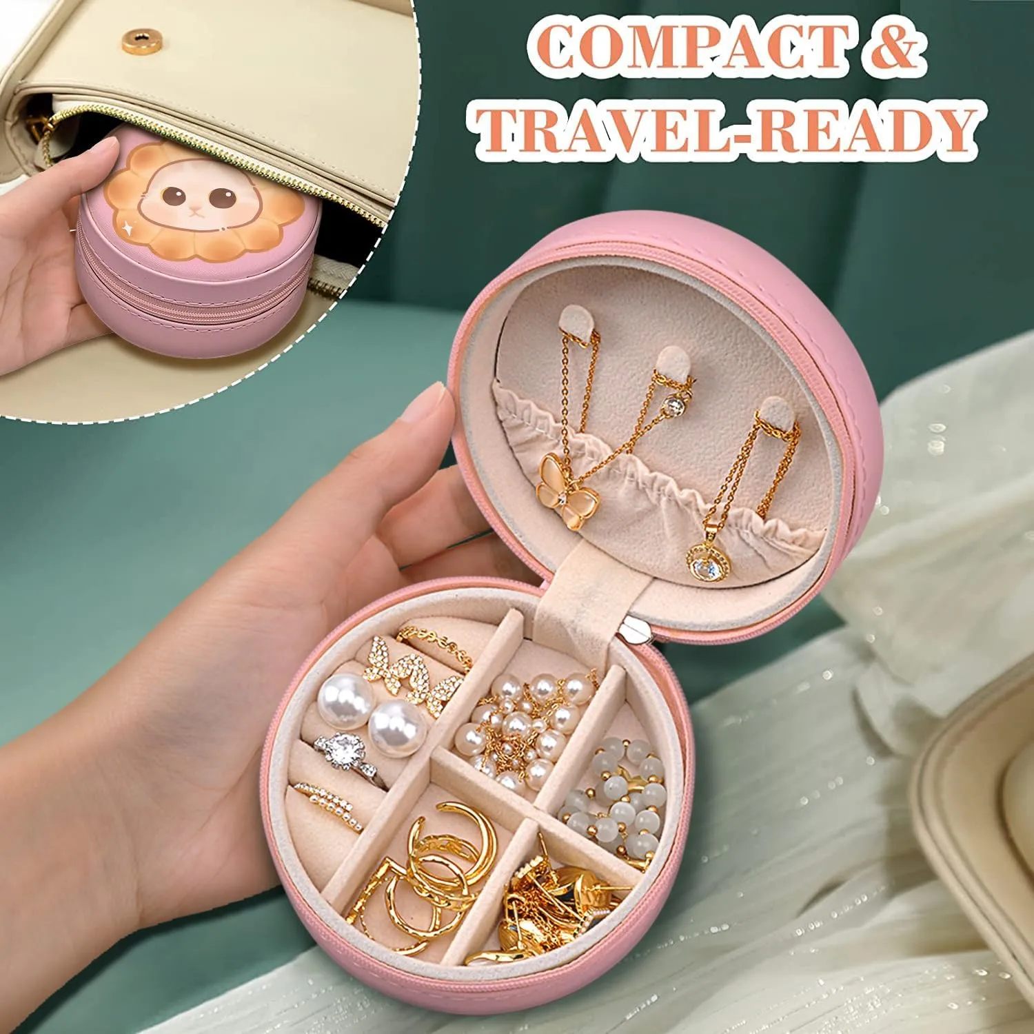 MAYCARI Small Portable Travel Jewelery Box, Aesthetic Flower Pattern Mini Leather Jewelery Box Organiser for Rings Earrings Necklace Bracelets Jewelry Gift for Women Girls Kids