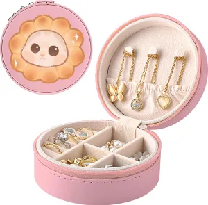 MAYCARI Small Portable Travel Jewelery Box, Aesthetic Flower Pattern Mini Leather Jewelery Box Organiser for Rings Earrings Necklace Bracelets Jewelry Gift for Women Girls Kids
