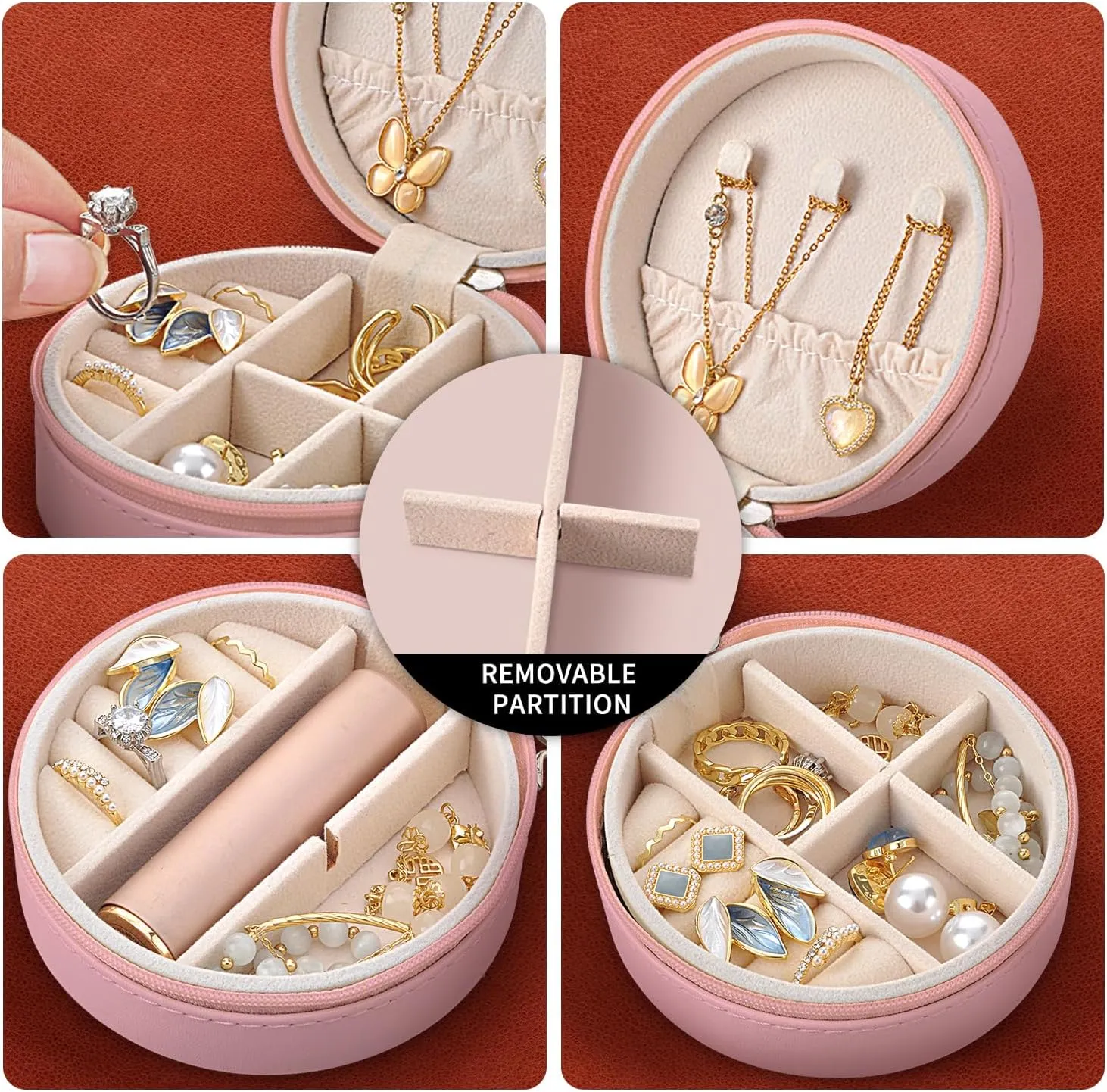 MAYCARI Small Portable Travel Jewelery Box, Aesthetic Flower Pattern Mini Leather Jewelery Box Organiser for Rings Earrings Necklace Bracelets Jewelry Gift for Women Girls Kids