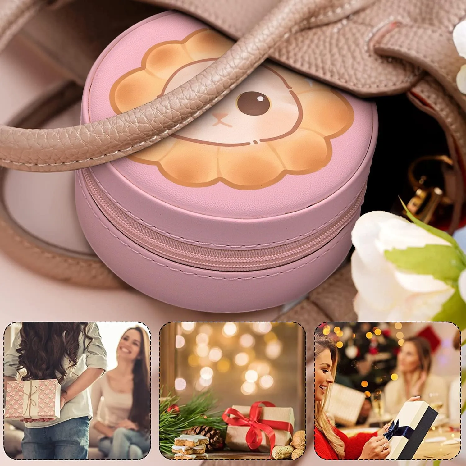 MAYCARI Small Portable Travel Jewelery Box, Aesthetic Flower Pattern Mini Leather Jewelery Box Organiser for Rings Earrings Necklace Bracelets Jewelry Gift for Women Girls Kids