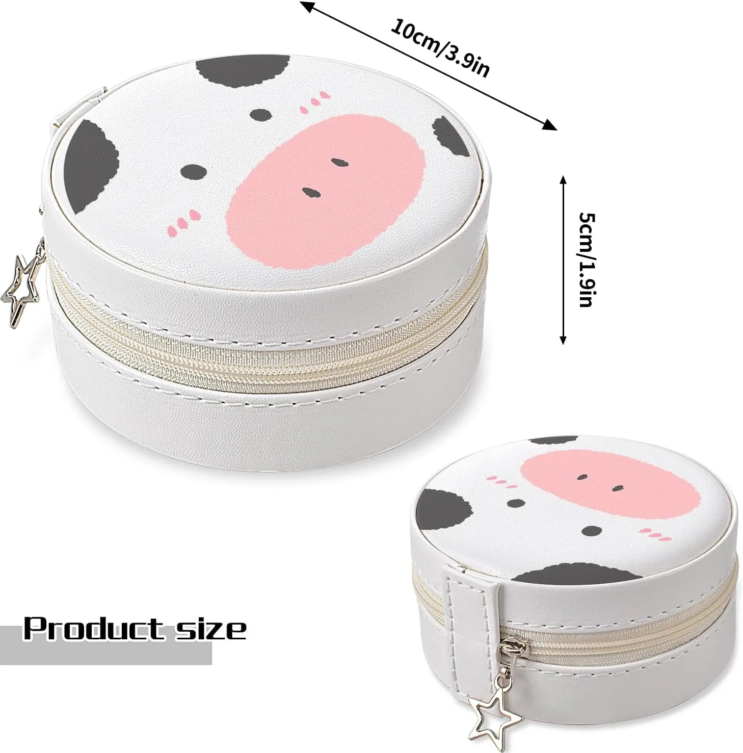 MAYCARI Small Portable Travel Jewelery Box, Cute Cow Pattern Mini Leather Jewelery Box Organiser for Rings Earrings Necklace Bracelets Jewelry Gift for Women Girls Kids