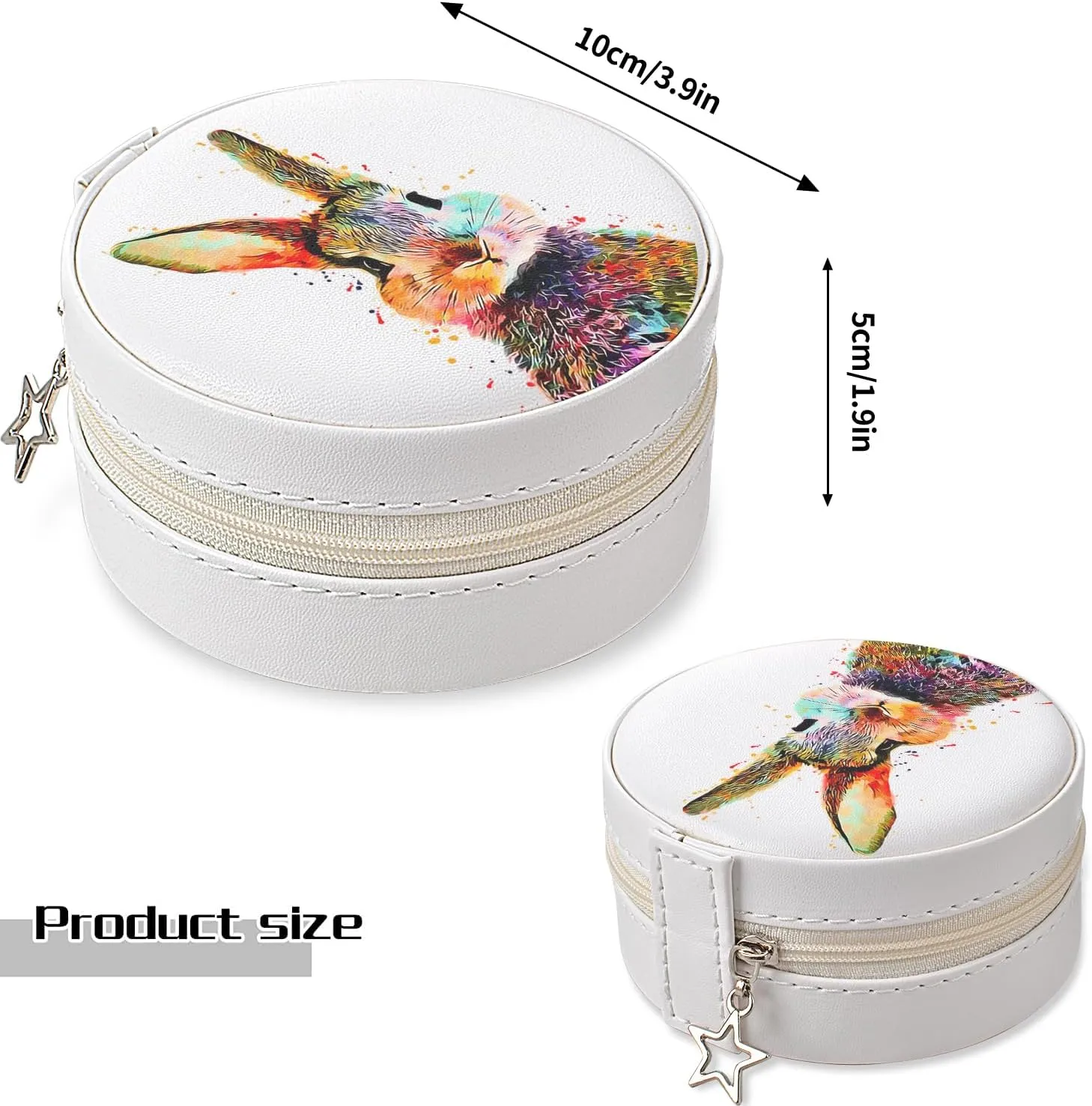MAYCARI Small Portable Travel Jewelery Box, Cute Rabbit-A Pattern Mini Leather Jewelery Box Organiser for Rings Earrings Necklace Bracelets Jewelry Gift for Women Girls Kids