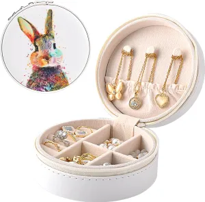 MAYCARI Small Portable Travel Jewelery Box, Cute Rabbit-A Pattern Mini Leather Jewelery Box Organiser for Rings Earrings Necklace Bracelets Jewelry Gift for Women Girls Kids