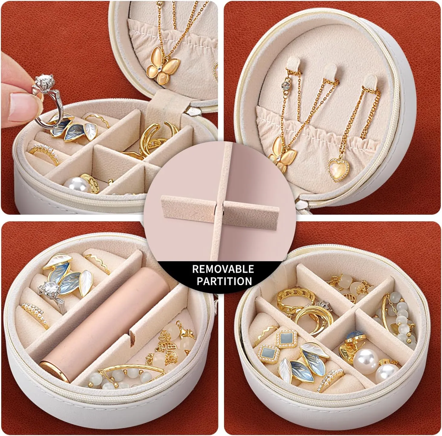 MAYCARI Small Portable Travel Jewelery Box, Cute Rabbit-A Pattern Mini Leather Jewelery Box Organiser for Rings Earrings Necklace Bracelets Jewelry Gift for Women Girls Kids