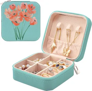 MAYCARI Small Portable Travel Jewellery Box, Art Flower Pattern Mini Leather Jewellery Box Organiser for Rings Earrings Necklace Bracelets Jewelry Gift for Women Girls Kids Men