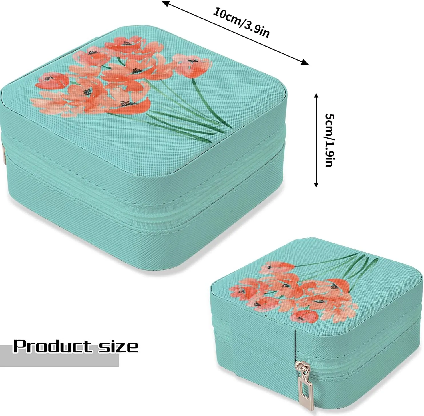 MAYCARI Small Portable Travel Jewellery Box, Art Flower Pattern Mini Leather Jewellery Box Organiser for Rings Earrings Necklace Bracelets Jewelry Gift for Women Girls Kids Men