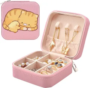 MAYCARI Small Portable Travel Jewellery Box, Cute Cat and Duck Pattern Mini Leather Jewellery Box Organiser for Rings Earrings Necklace Bracelets Jewelry Gift for Women Girls Kids