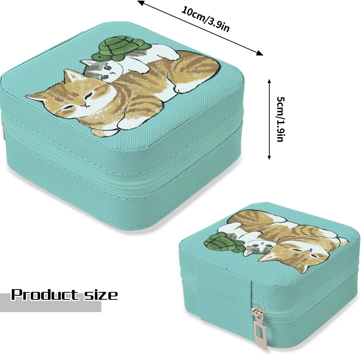 MAYCARI Small Portable Travel Jewellery Box, Cute Cat and Turtle Pattern Mini Leather Jewellery Box Organiser for Rings Earrings Necklace Bracelets Jewelry Gift for Women Girls Kids
