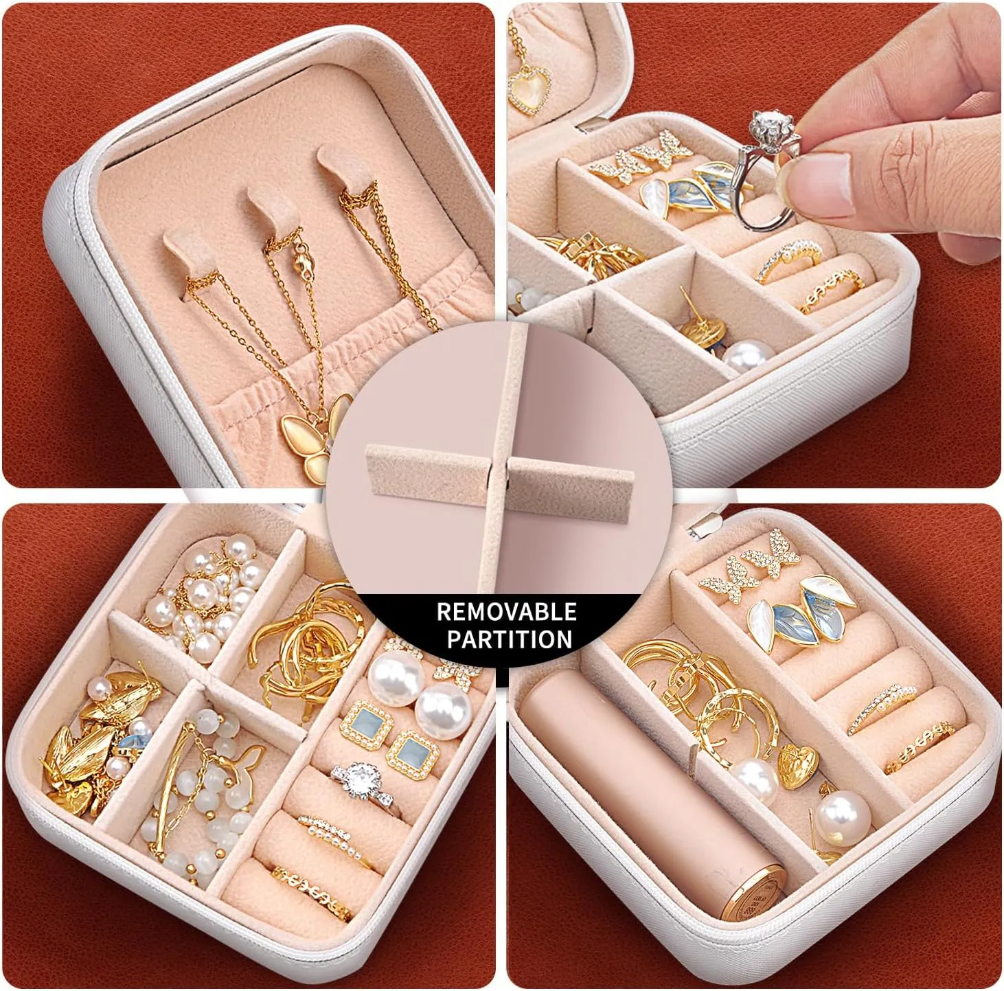 MAYCARI Small Portable Travel Jewellery Box, Cute Cat Pattern Mini Leather Jewellery Box Organiser for Rings Earrings Necklace Bracelets Jewelry Gift for Women Girls Kids