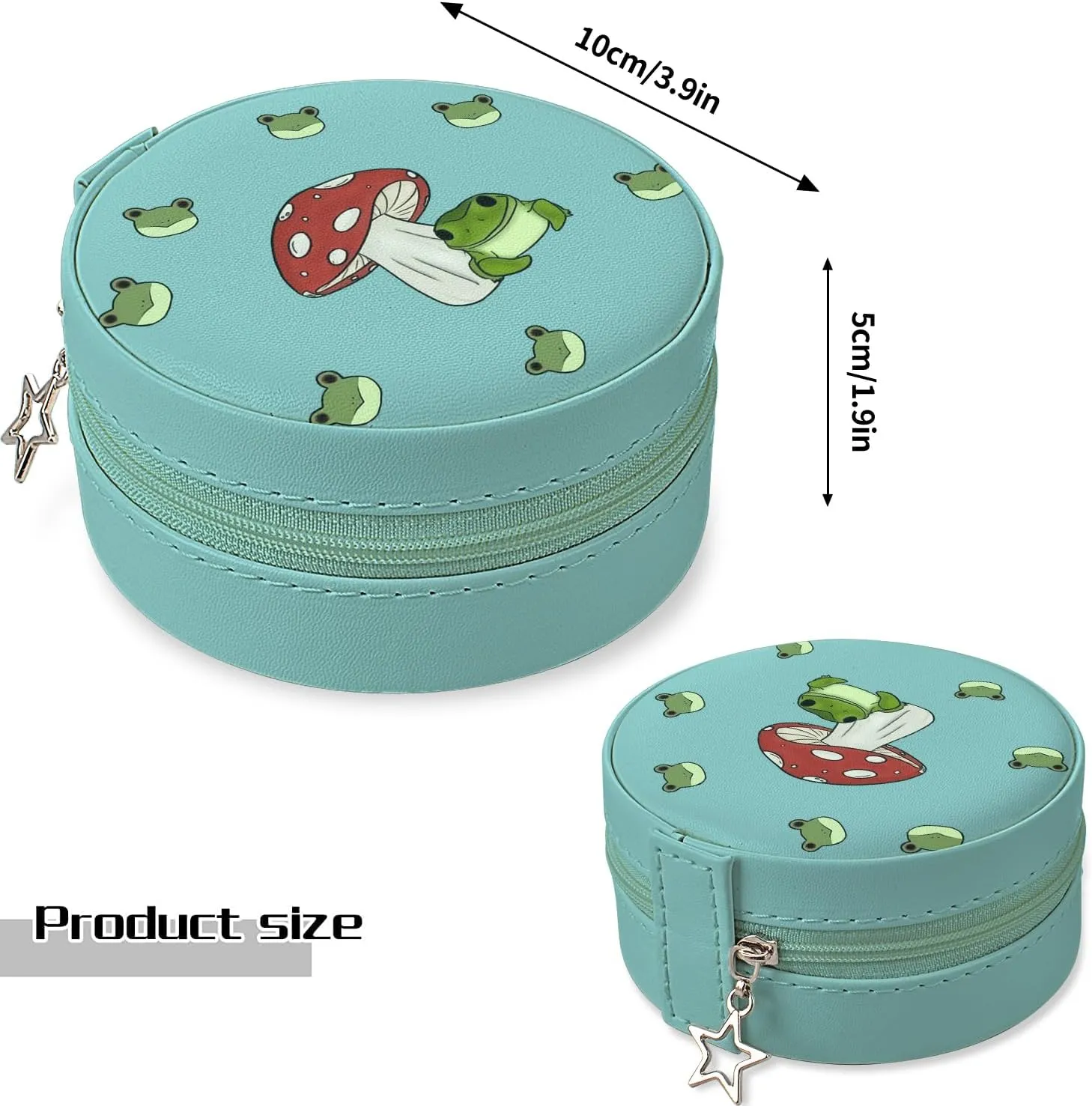 MAYCARI Small Portable Travel Jewellery Box, Cute Frog and Mushroom Pattern Mini Leather Jewellery Box Organiser for Rings Earrings Necklace Bracelets Jewelry Gift for Women Girls Kids