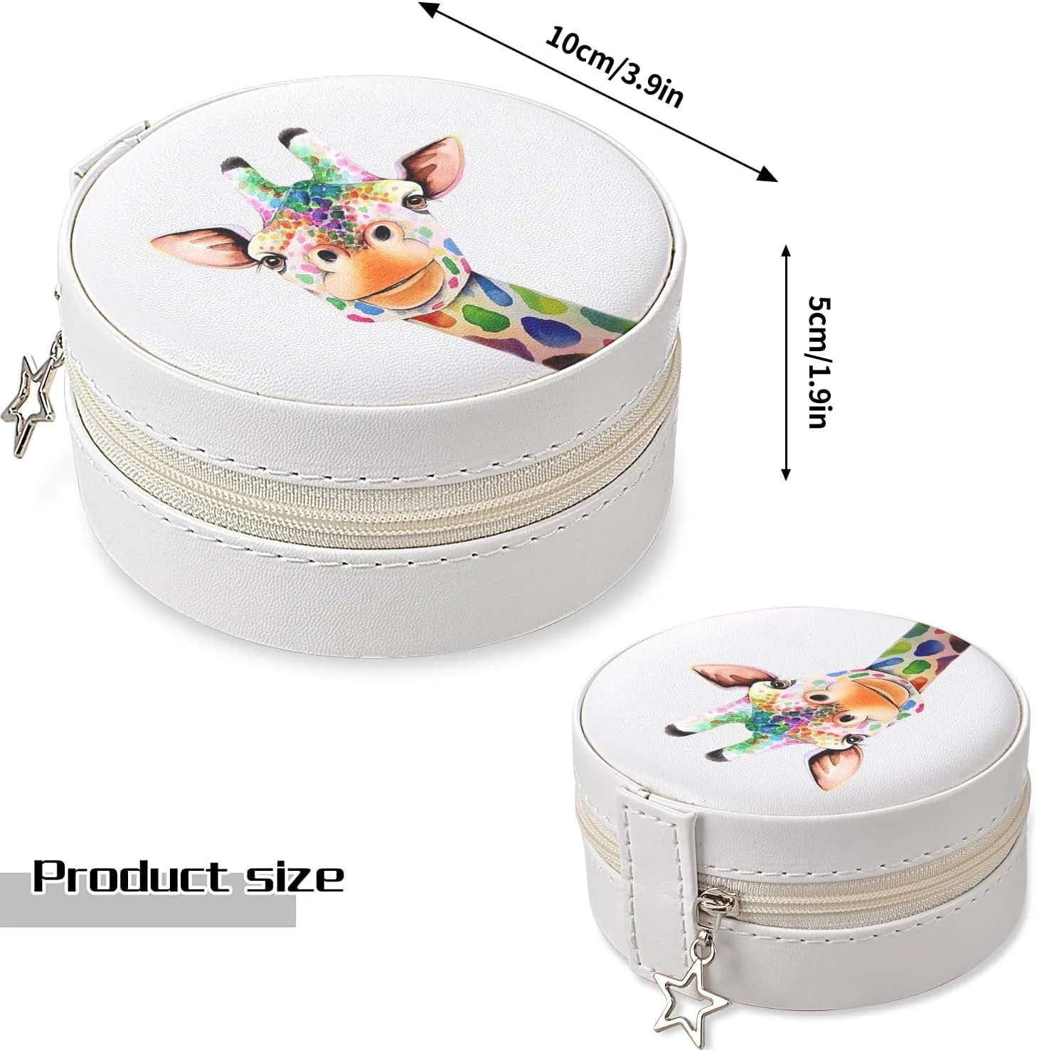 MAYCARI Small Portable Travel Jewellery Box, Cute Giraffe Pattern Mini Leather Jewellery Box Organiser for Rings Earrings Necklace Bracelets Jewelry Gift for Women Girls Kids