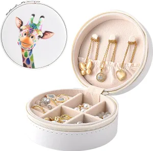 MAYCARI Small Portable Travel Jewellery Box, Cute Giraffe Pattern Mini Leather Jewellery Box Organiser for Rings Earrings Necklace Bracelets Jewelry Gift for Women Girls Kids