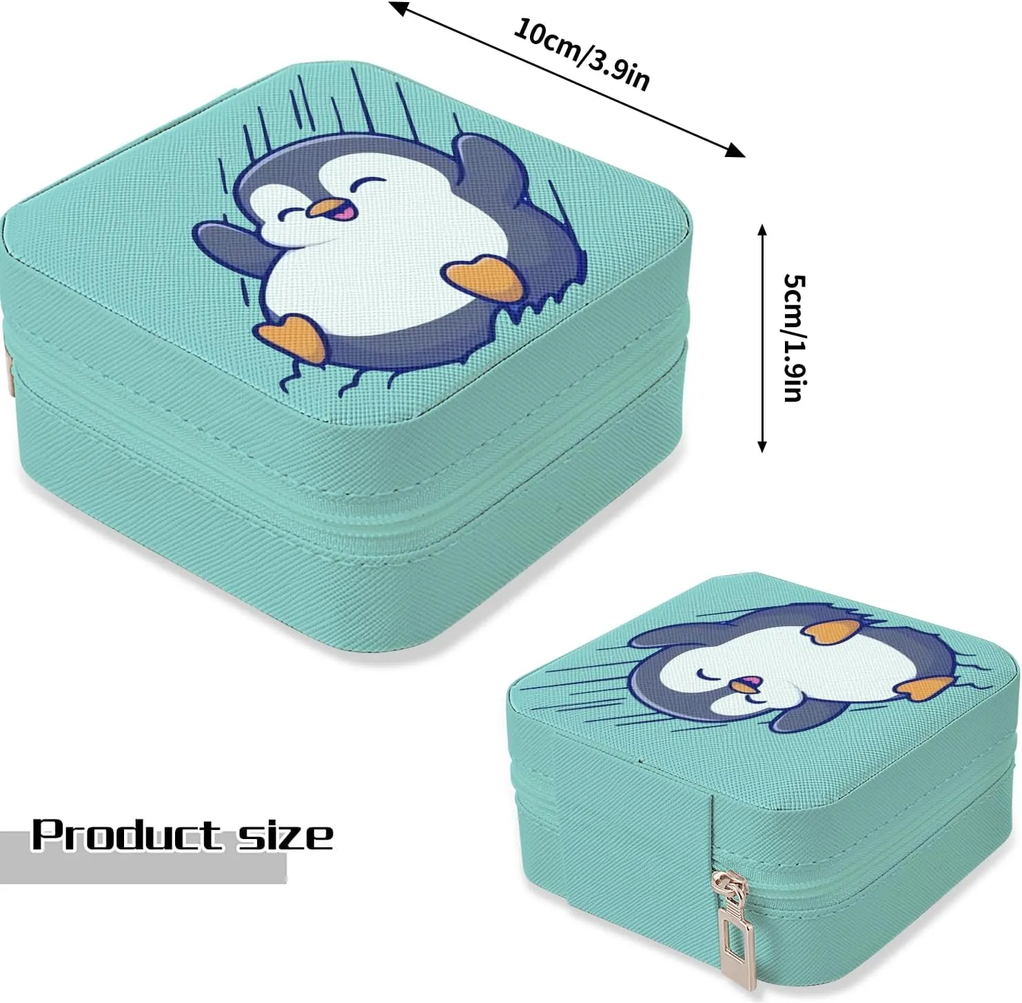 MAYCARI Small Portable Travel Jewellery Box, Cute Penguin Pattern Mini Leather Jewellery Box Organiser for Rings Earrings Necklace Bracelets Jewelry Gift for Women Girls Kids