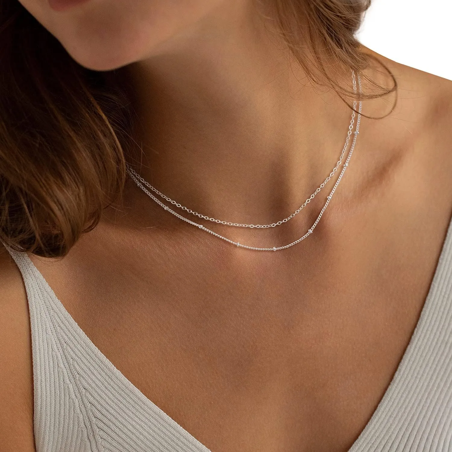 MBW Layered Necklaces for Women, Dainty Silver Plated Snake Twist Rope Chain Necklace for Women Simple Herringbone Thin Snake Chain Satellite Choker Necklace Silver Jewelry Set Gifts for Women Girls