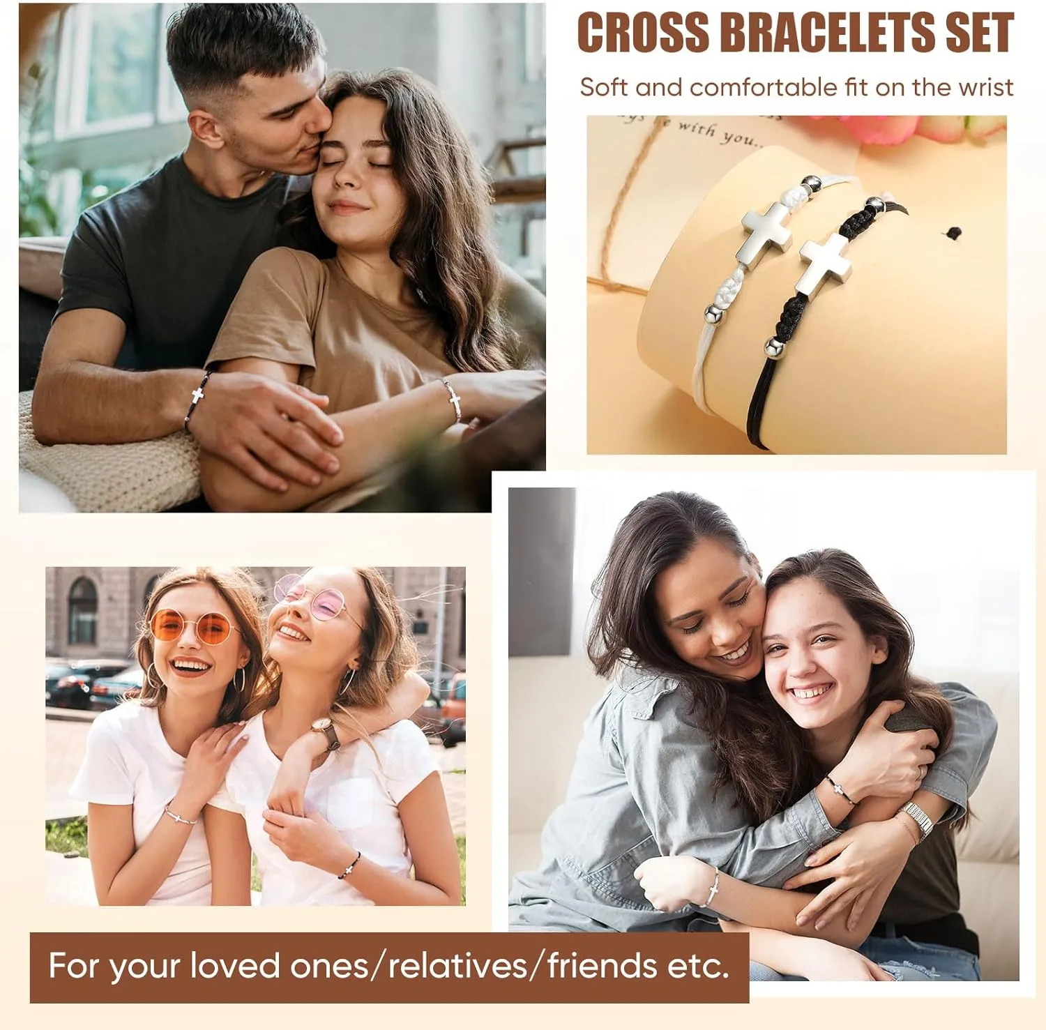 MEALGUET 2 Pcs Handmade Cross Bracelets : Braided Rope String Cross Charm Matching Friendship Couple Bracelets for Men Women Kabbalah Jewelry Religious Baptism Confirmation Christian Gift