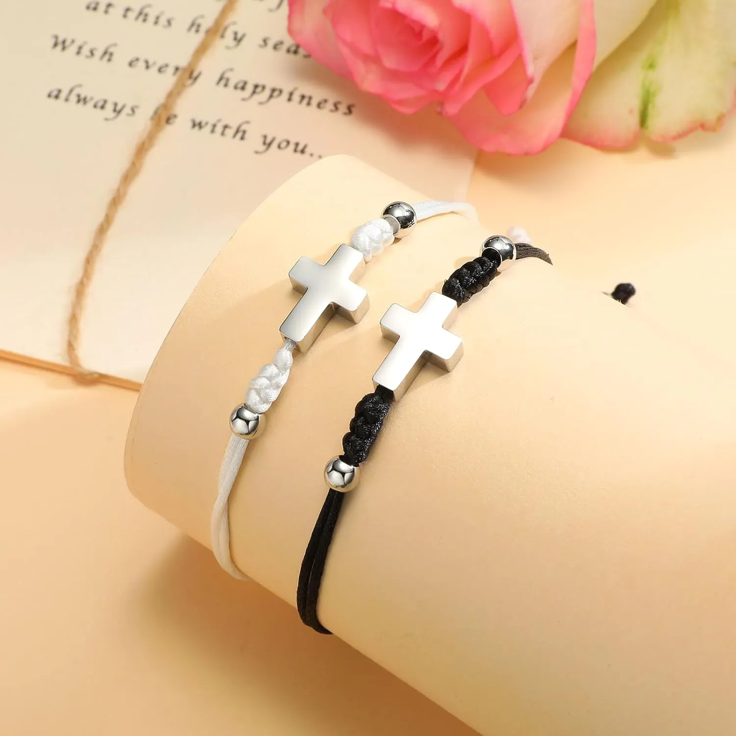 MEALGUET 2 Pcs Handmade Cross Bracelets : Braided Rope String Cross Charm Matching Friendship Couple Bracelets for Men Women Kabbalah Jewelry Religious Baptism Confirmation Christian Gift