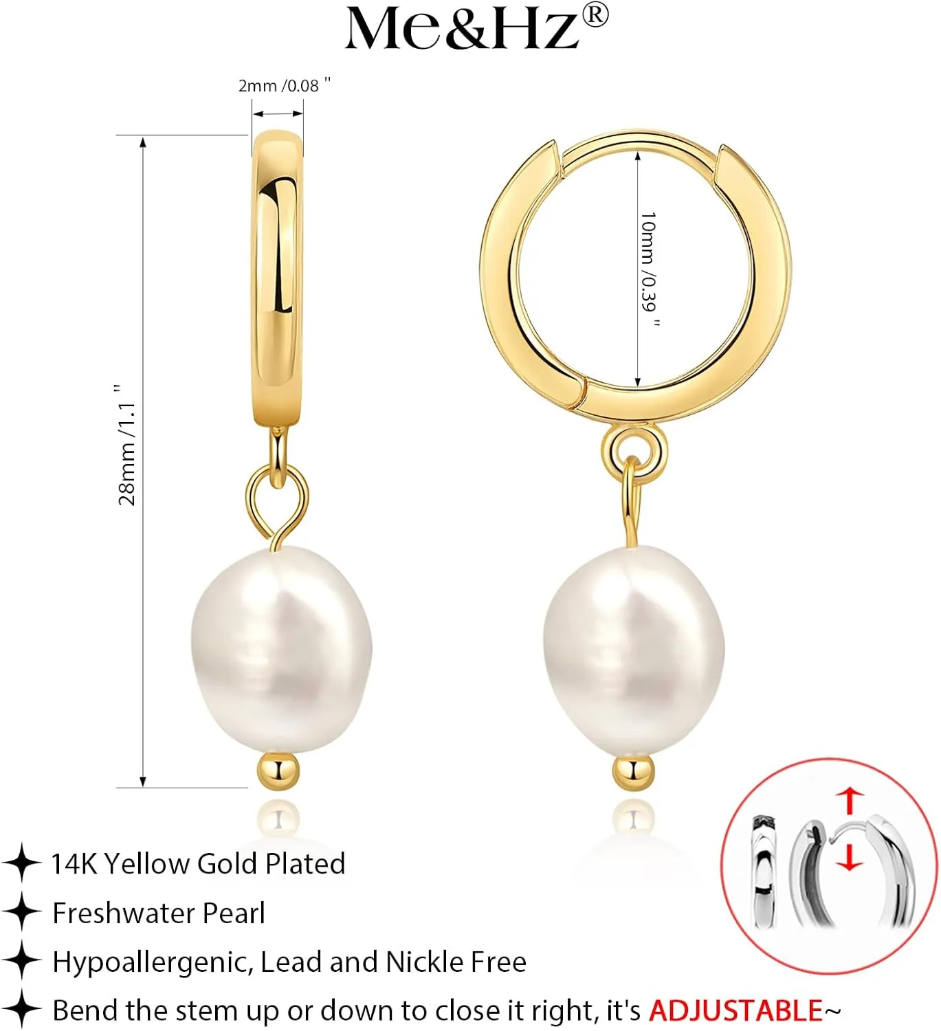 Me&Hz 14K Gold Plated Huggie Hoop Earrings for Women Statement Dainty Gold Filled Cubic Zirconia Dangle Earrings Lightweight Minimalist Aesthetic Drop Earrings for Women Trendy Jewelry Gifts