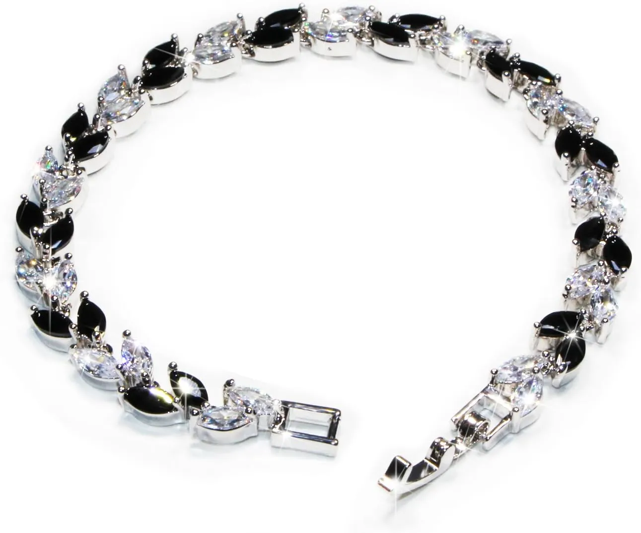 Me&Hz Silver Plated Crystal Tennis Bracelet Cubic Zirconia Birthstone CZ Bracelets Classic Leaf Bracelets for Women Sparkly Formal Wedding Bracelet Jewelry Gift