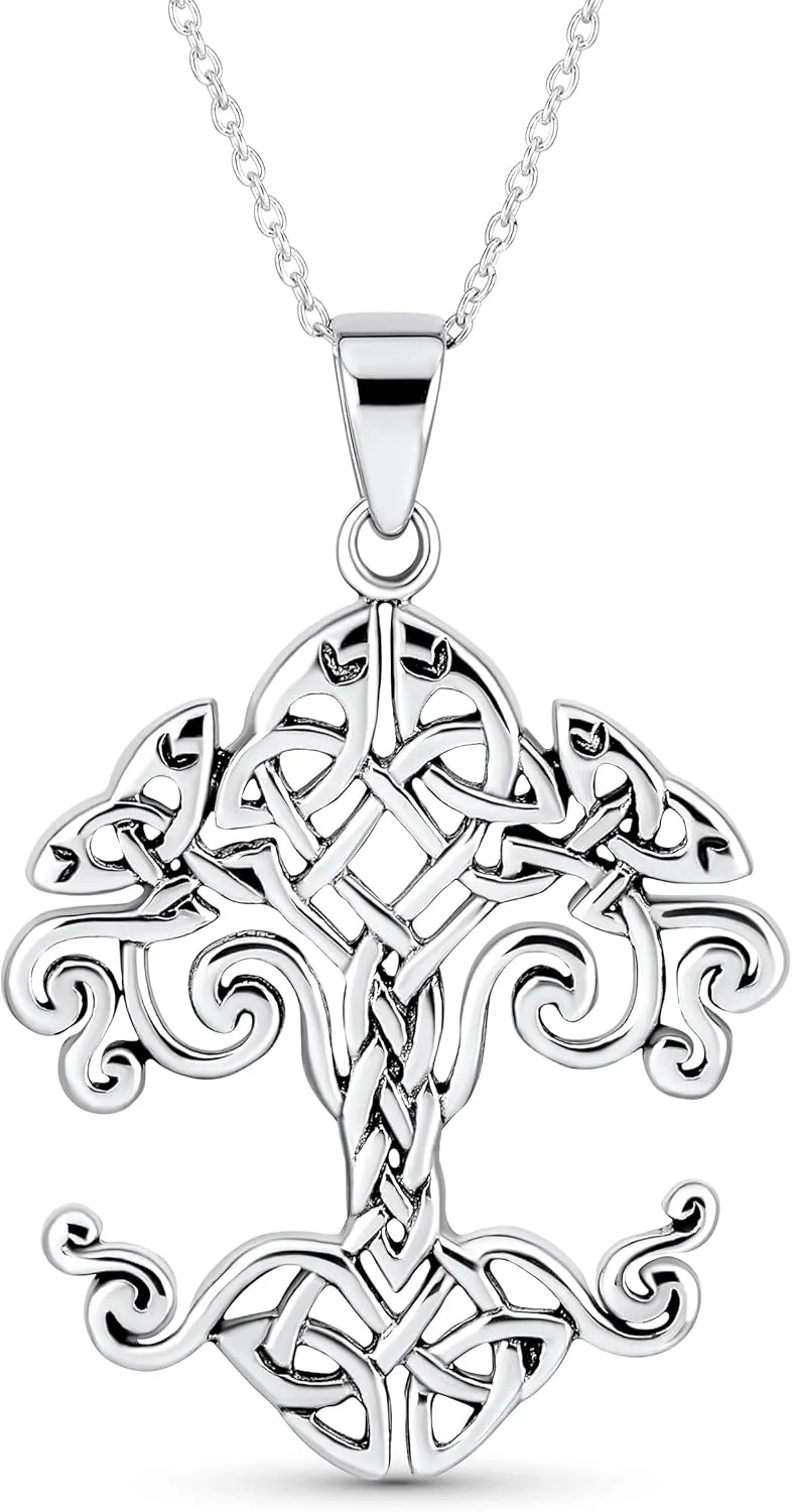 Medallion Rune Symbols Wicca Rising Sun Celtic Knot Tree Of Life Pendant Necklace For Women Roots Of Family Life .925 Sterling Silver