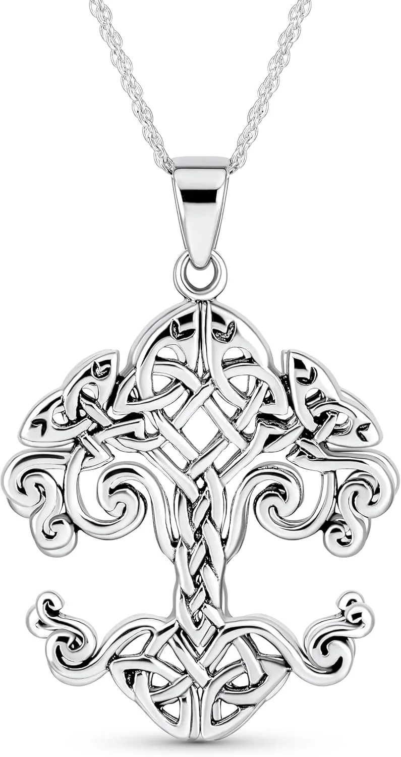 Medallion Rune Symbols Wicca Rising Sun Celtic Knot Tree Of Life Pendant Necklace For Women Roots Of Family Life .925 Sterling Silver