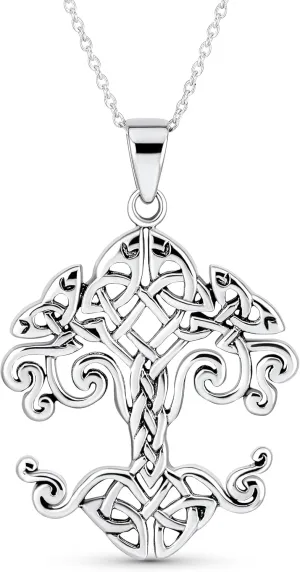 Medallion Rune Symbols Wicca Rising Sun Celtic Knot Tree Of Life Pendant Necklace For Women Roots Of Family Life .925 Sterling Silver