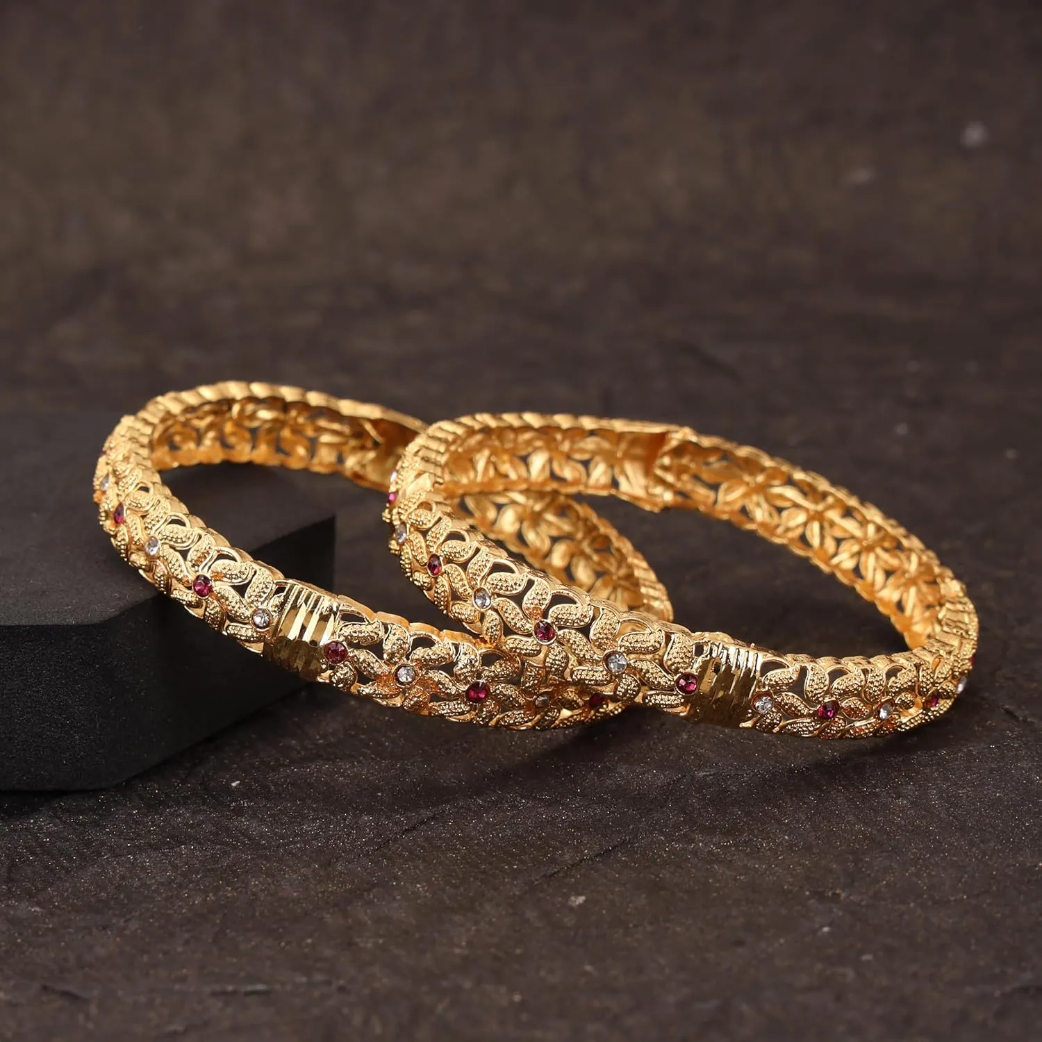 Meenakshi imitation Gujarati Handmade Gold Plated With Stone Bangles Set of 2 Designer Indian Women's Traditional Jewelry Bangle Bracelets Gift For Her