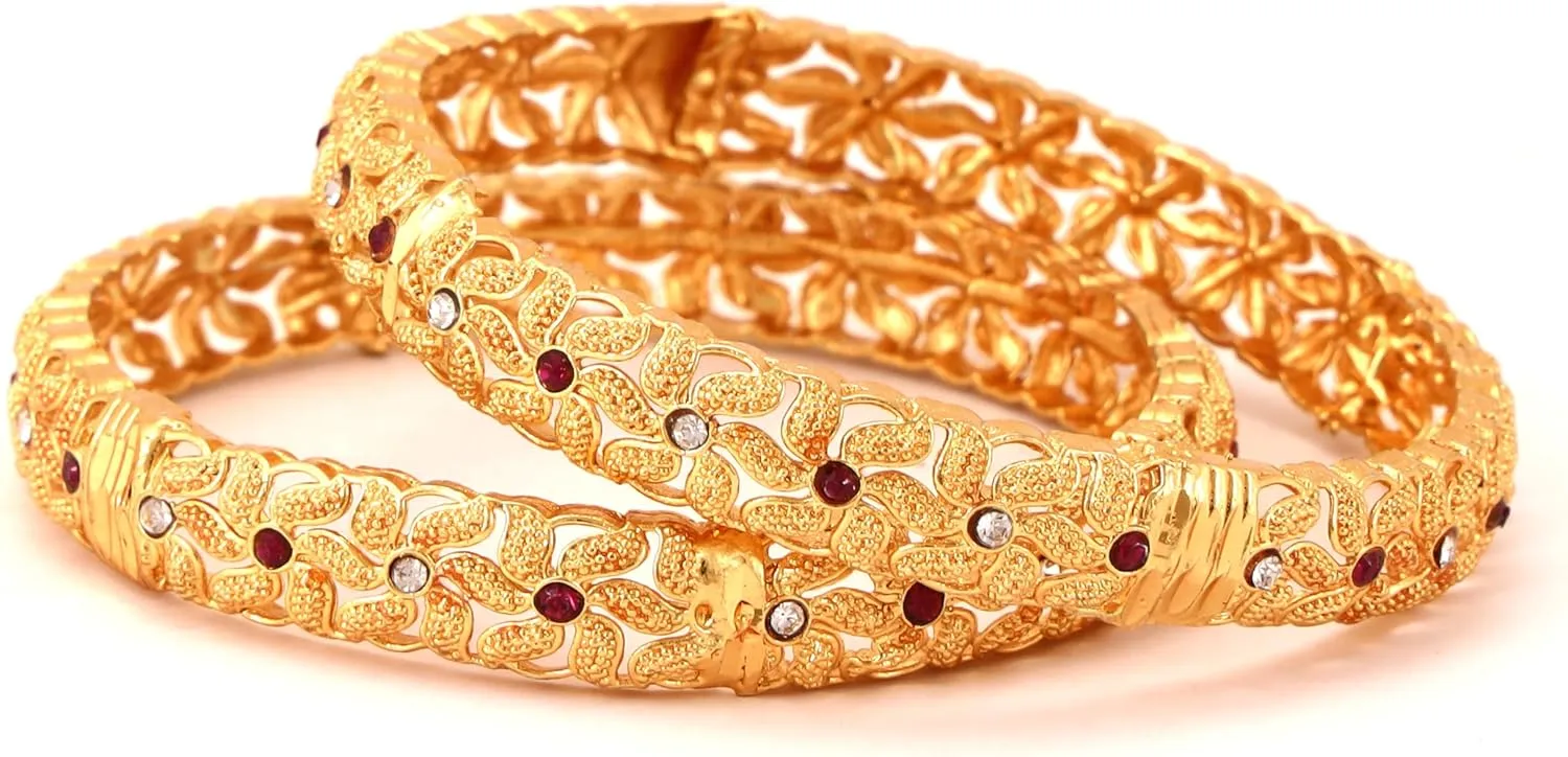 Meenakshi imitation Gujarati Handmade Gold Plated With Stone Bangles Set of 2 Designer Indian Women's Traditional Jewelry Bangle Bracelets Gift For Her