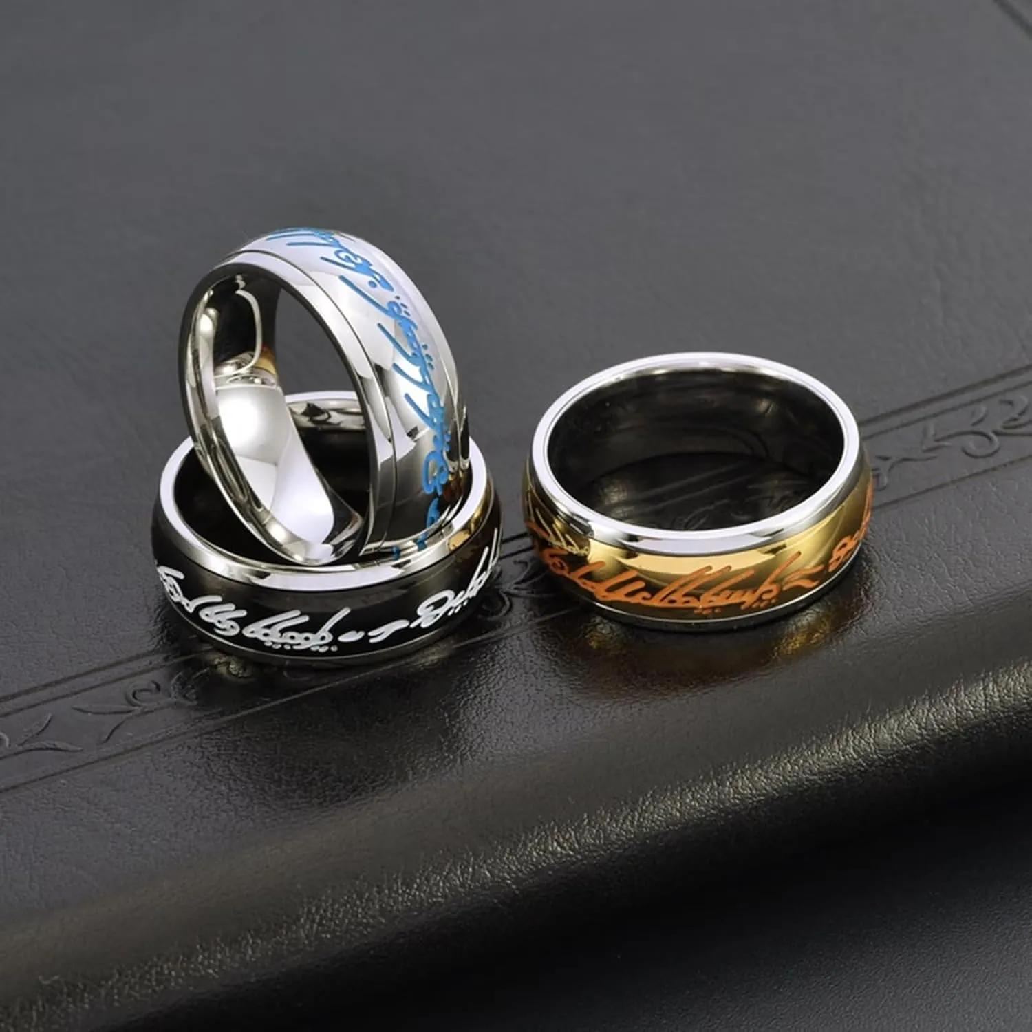 Meilord 8mm Glow Ring The Lord of The Rings Spinner Ring for Men and Women Fidgety Anxiety Magic Ring Luminous Glowing in The Dark Worrying Anxious Rings,Size6-12
