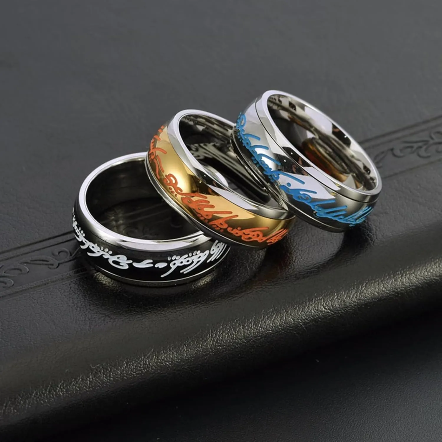 Meilord 8mm Glow Ring The Lord of The Rings Spinner Ring for Men and Women Fidgety Anxiety Magic Ring Luminous Glowing in The Dark Worrying Anxious Rings,Size6-12