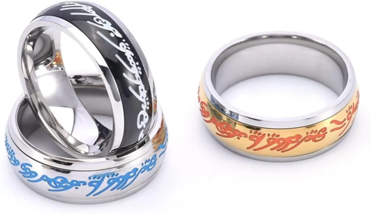Meilord 8mm Glow Ring The Lord of The Rings Spinner Ring for Men and Women Fidgety Anxiety Magic Ring Luminous Glowing in The Dark Worrying Anxious Rings,Size6-12