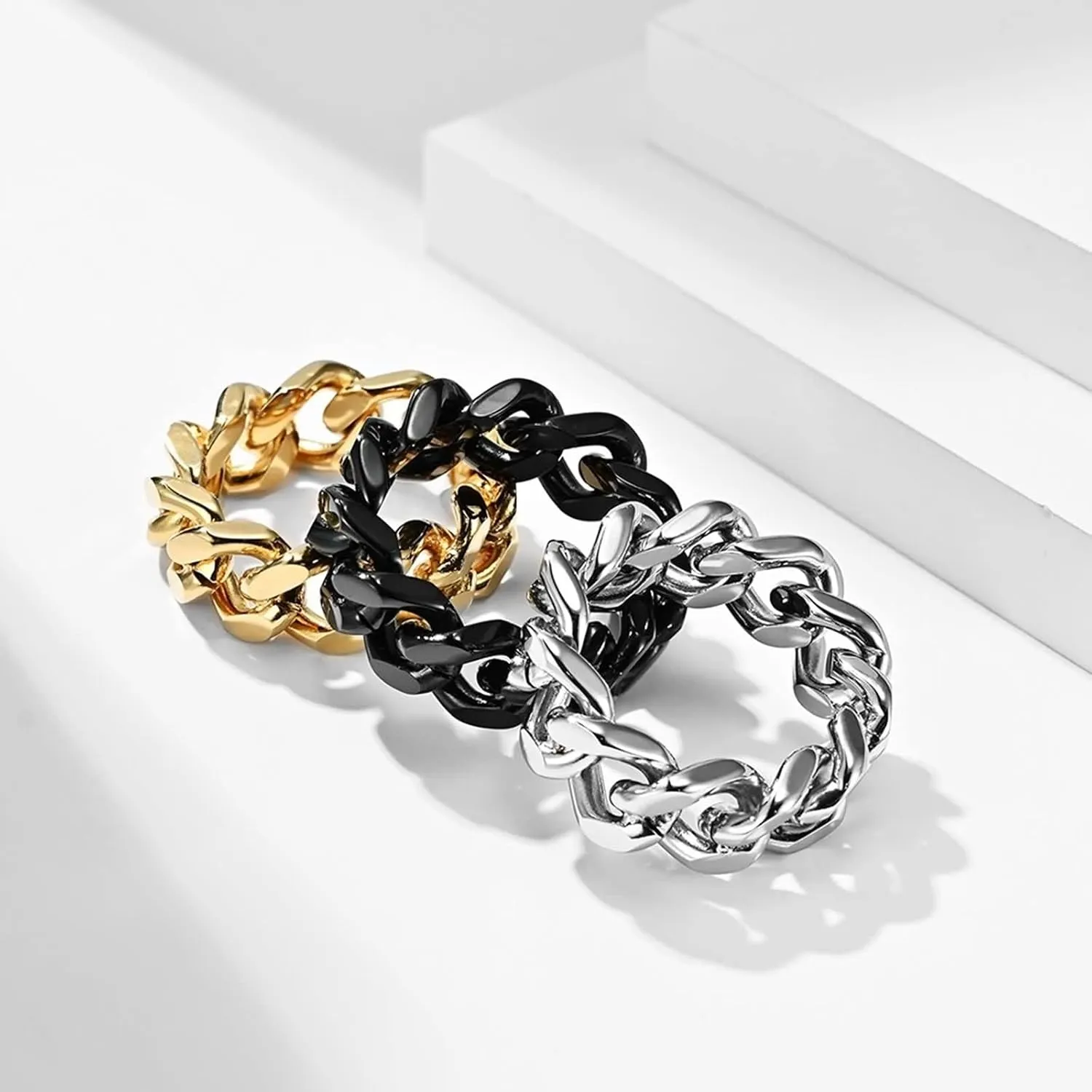 Men Rings Stainless Steel, Wedding Rings for Couples Chains for Engagement Anniversary Valentine