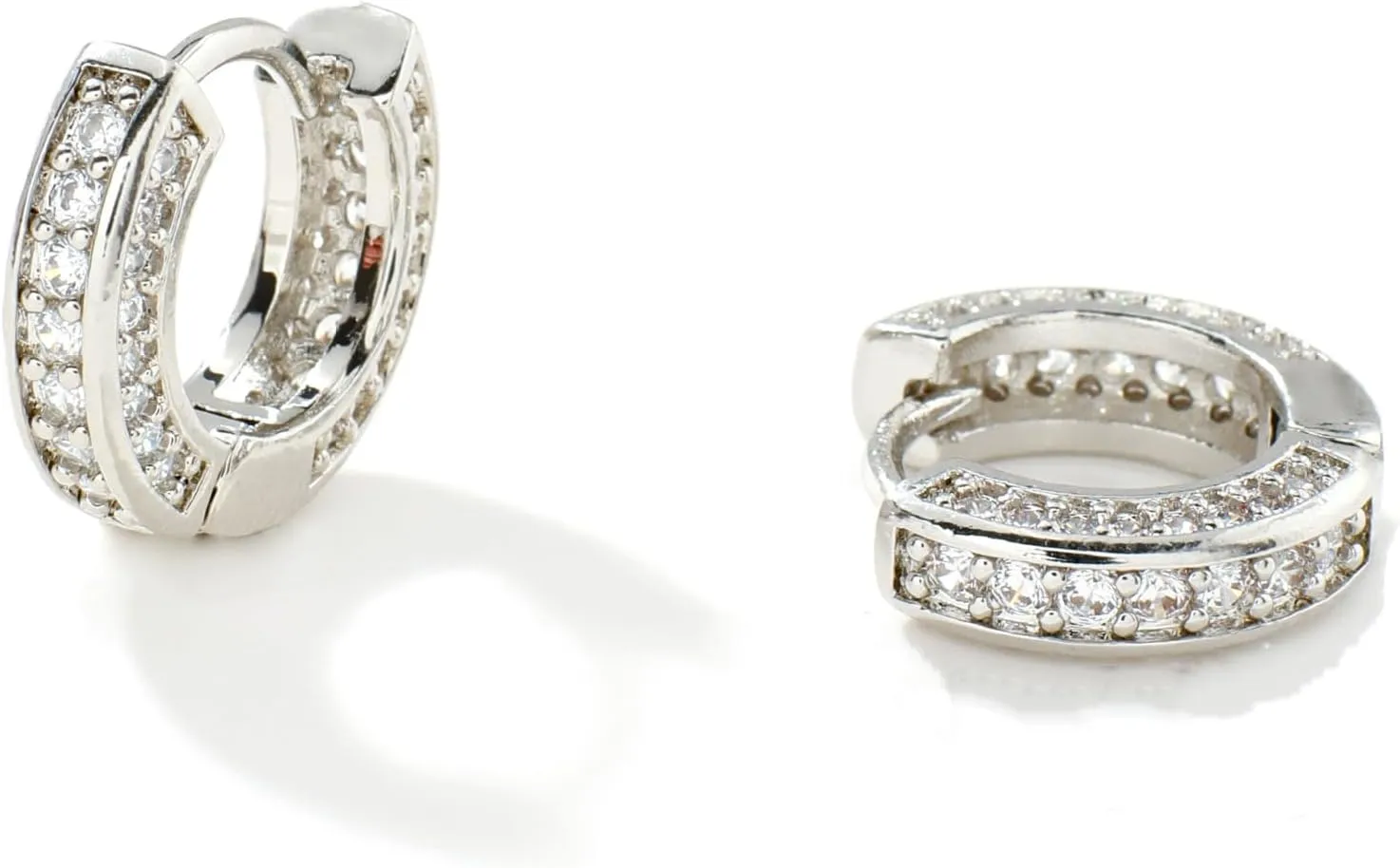 Mens Sterling Silver & 14K Gold Plated Cubic Zirconia Huggie Hoop Earrings for Men  Sparkling, Stylish Jewelry, Gift for Him on Valentine's, Birthday, or Father's Day