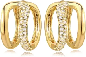 MEVECCO Gold Hoop Earrings for Women 18K Gold Plated Hoop Earrings Cute Cubic Zircon Split Handmade Hoop Earrings for Her Minimalist Everyday Jewelry
