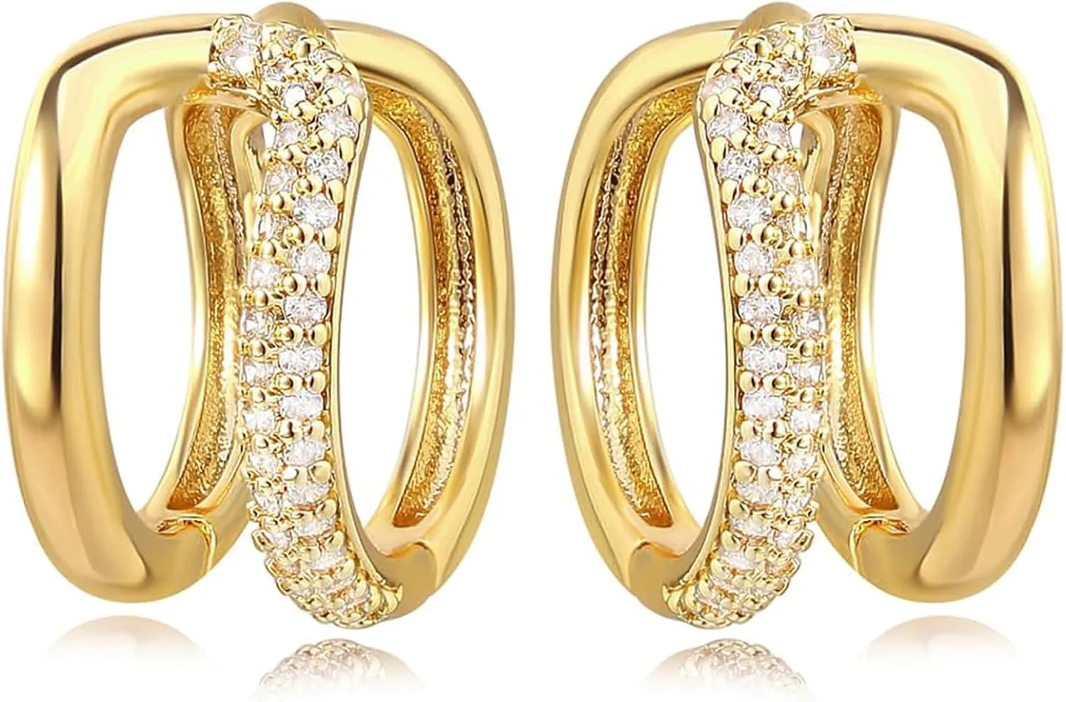 MEVECCO Gold Hoop Earrings for Women 18K Gold Plated Hoop Earrings Cute Cubic Zircon Split Handmade Hoop Earrings for Her Minimalist Everyday Jewelry