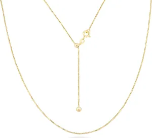 Miabella 925 Sterling Silver or 18K Gold Plated Italian 1mm Adjustable Solid Thin Bolo Box Chain Necklace for Women / 14-24 Inch Slider/Made in Italy