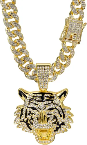 Miami Necklaces Cuban Pedant Necklace, Iced Out Bling Diamond Jewelry Silver/Gold Hip Hop Cuban Link Chains for Men Women