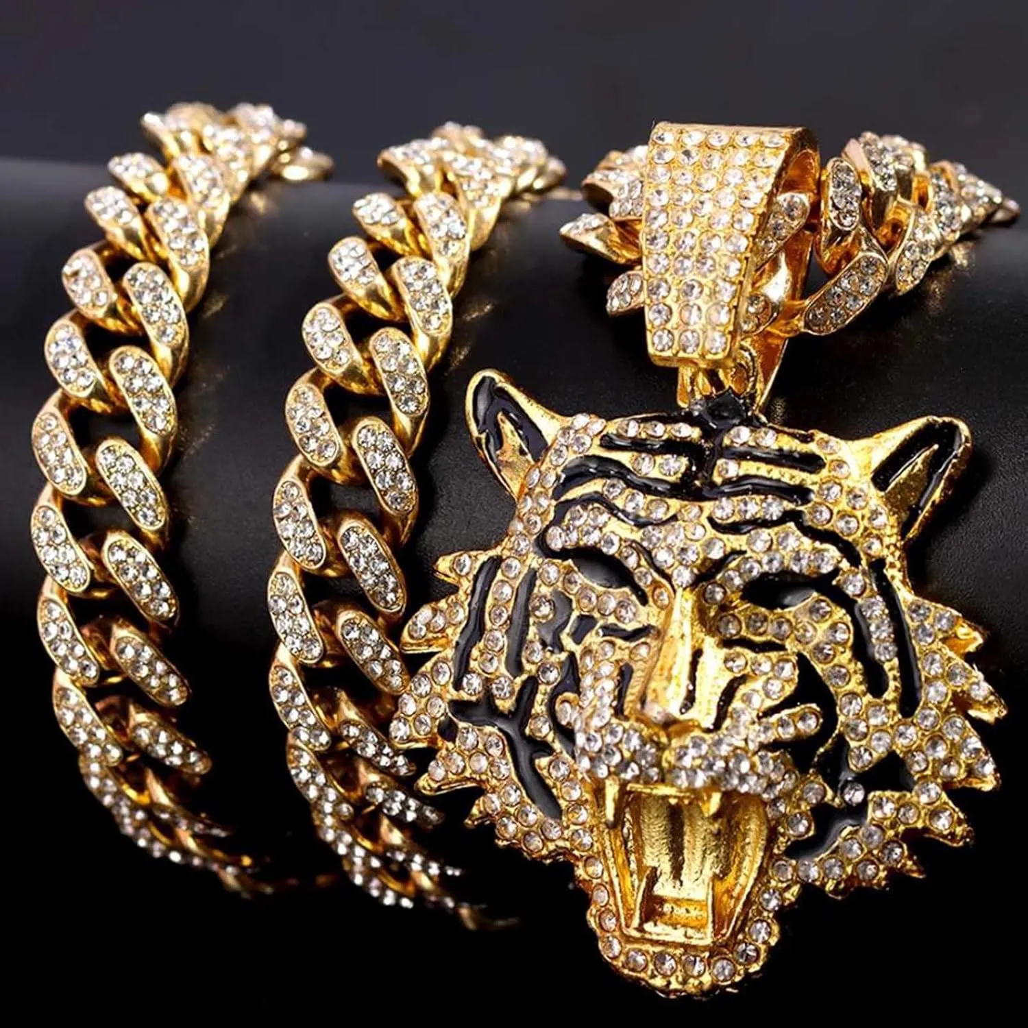 Miami Necklaces Cuban Pedant Necklace, Iced Out Bling Diamond Jewelry Silver/Gold Hip Hop Cuban Link Chains for Men Women
