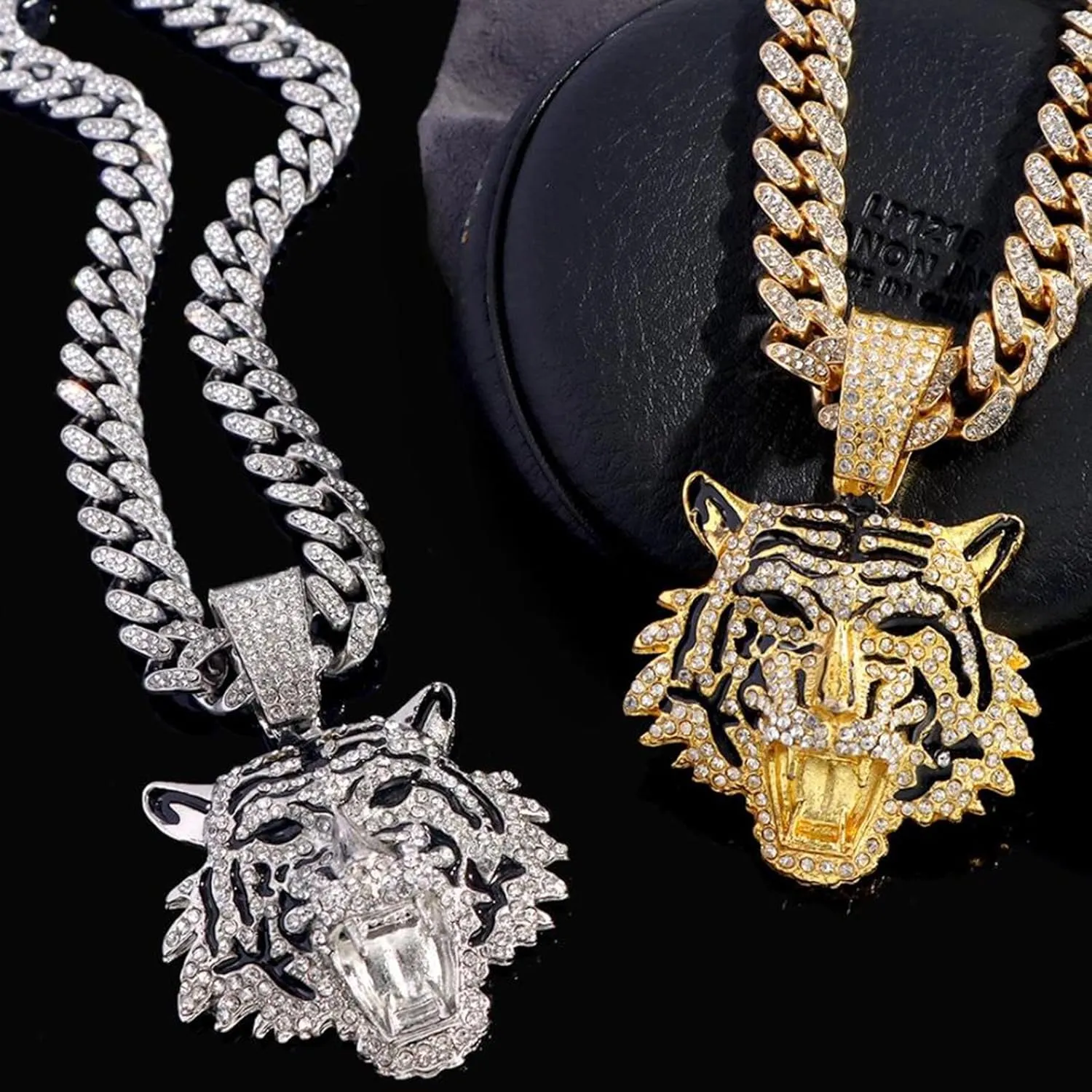 Miami Necklaces Cuban Pedant Necklace, Iced Out Bling Diamond Jewelry Silver/Gold Hip Hop Cuban Link Chains for Men Women
