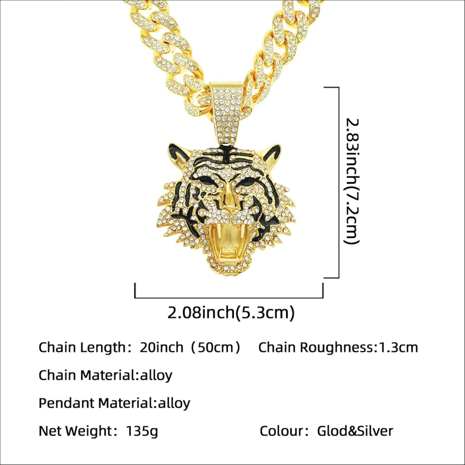 Miami Necklaces Cuban Pedant Necklace, Iced Out Bling Diamond Jewelry Silver/Gold Hip Hop Cuban Link Chains for Men Women