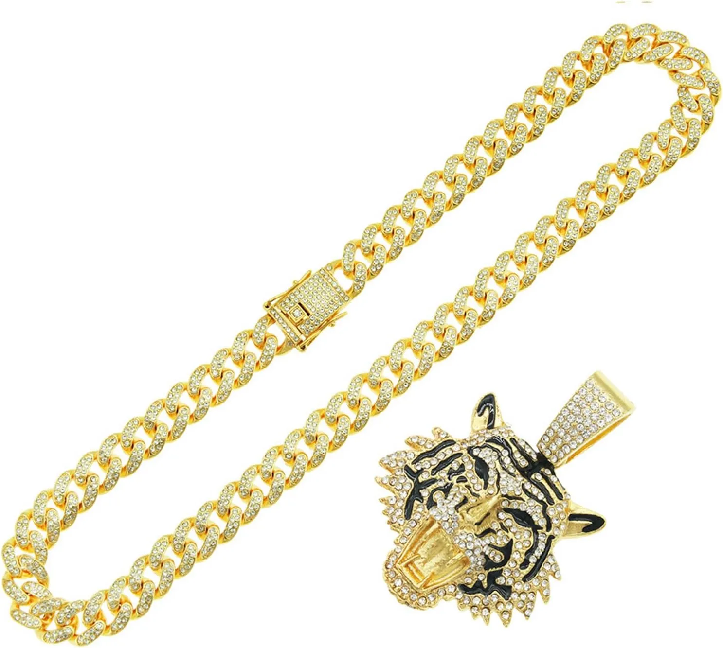 Miami Necklaces Cuban Pedant Necklace, Iced Out Bling Diamond Jewelry Silver/Gold Hip Hop Cuban Link Chains for Men Women