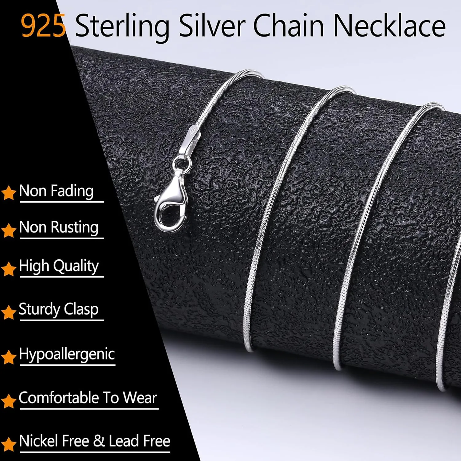 MILACOLATO 925 Sterling Silver Chain Necklace for Women Men 1MM 1.5MM Solid Round Snake Chain Necklace Rhodium Plated Durable Italian Silver Necklace Chain Jewelry - Lobster Clasp - 16"-24"