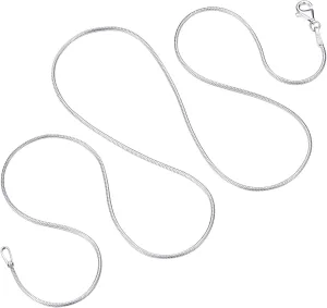 MILACOLATO 925 Sterling Silver Chain Necklace for Women Men 1MM 1.5MM Solid Round Snake Chain Necklace Rhodium Plated Durable Italian Silver Necklace Chain Jewelry - Lobster Clasp - 16"-24"