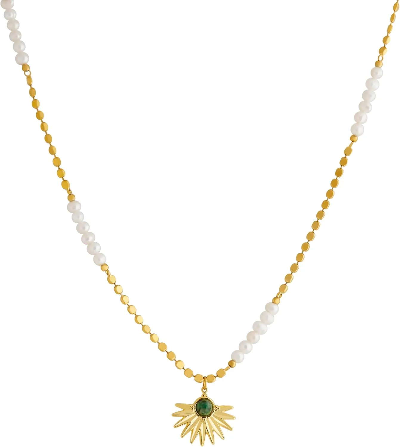MINACHI Retro Style Gold Plated Copper Necklace with Imitation Pearl Beads and Sunrise Pendants, Women's Jewelry Gift