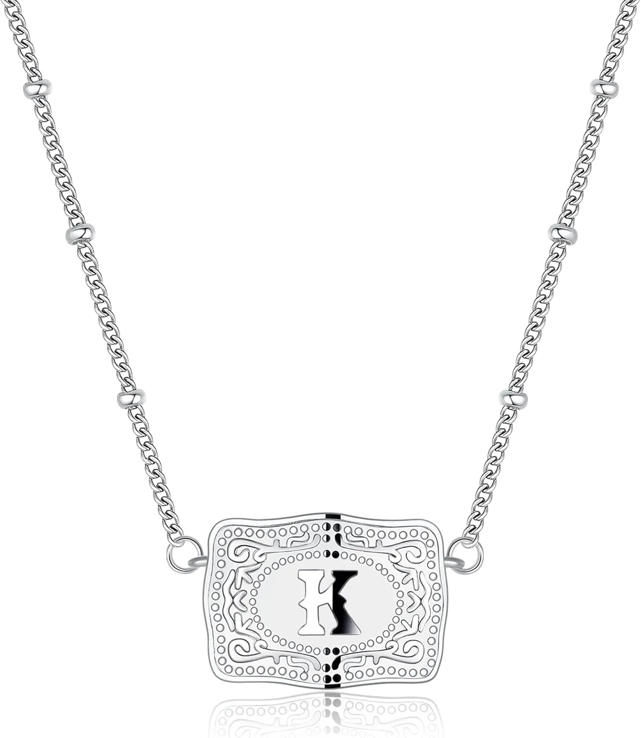 Mini Belt Buckle Initial Necklace for Women, 18K Gold/Silver Plated Initial Letter Pendant, Belt Buckle Necklace with Initial, Unique Western Jewelry Gifts for Women