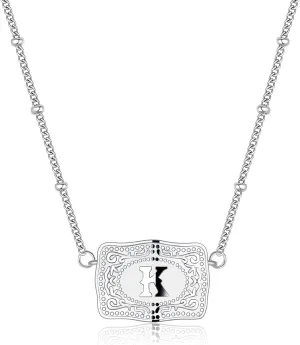 Mini Belt Buckle Initial Necklace for Women, 18K Gold/Silver Plated Initial Letter Pendant, Belt Buckle Necklace with Initial, Unique Western Jewelry Gifts for Women