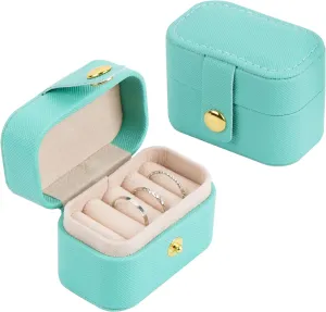 Mini Travel Jewelry Ring Organizer with Soft Lining and Button Closure, Palm-Size Portable Storage Case for Rings and Earrings, Gift for Women and Girls (Teal Green)