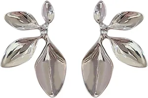 Minimalist Tree Leaf Drop Stud Earrings for Women 925 Sterling Silver Simple Polished Big Leaves Statement Studs Earring Fashion Lightweight Jewelry for Mother