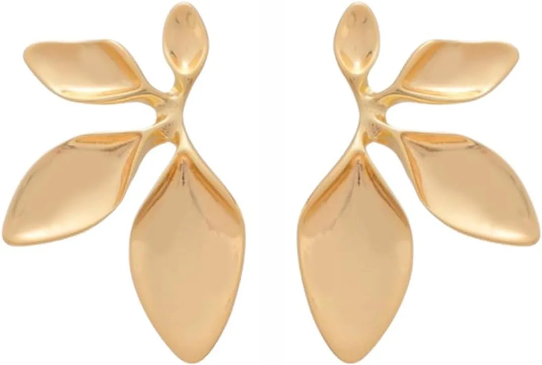 Minimalist Tree Leaf Drop Stud Earrings for Women 925 Sterling Silver Simple Polished Big Leaves Statement Studs Earring Fashion Lightweight Jewelry for Mother