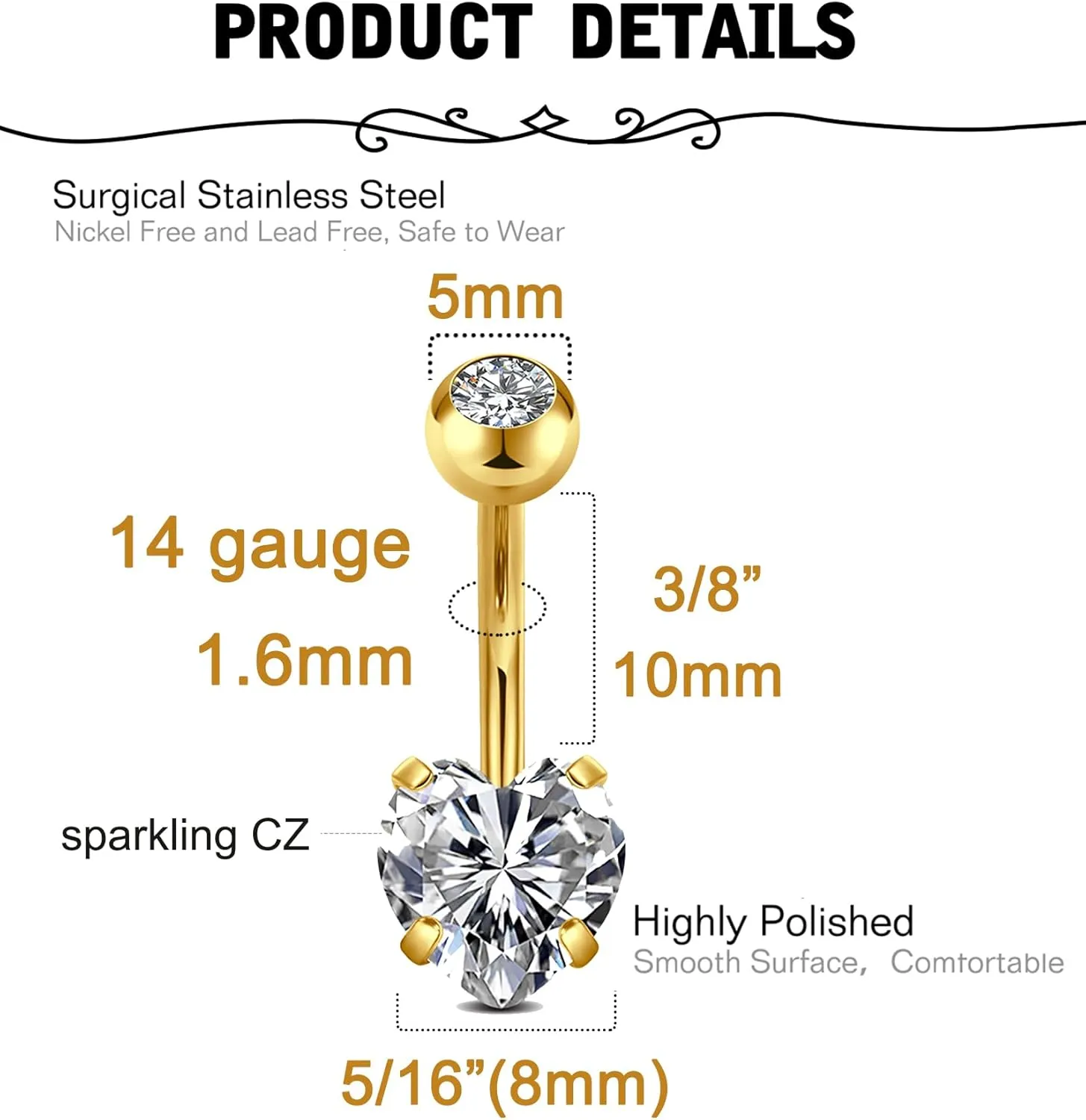 MODRSA Belly Button Ring Surgical Steel Belly Rings for Women Hypoallergenic Belly Button Rings Clicker Belly Button Ring Belly Piercing Silver Rose Gold Pink Black Navel Rings for Women